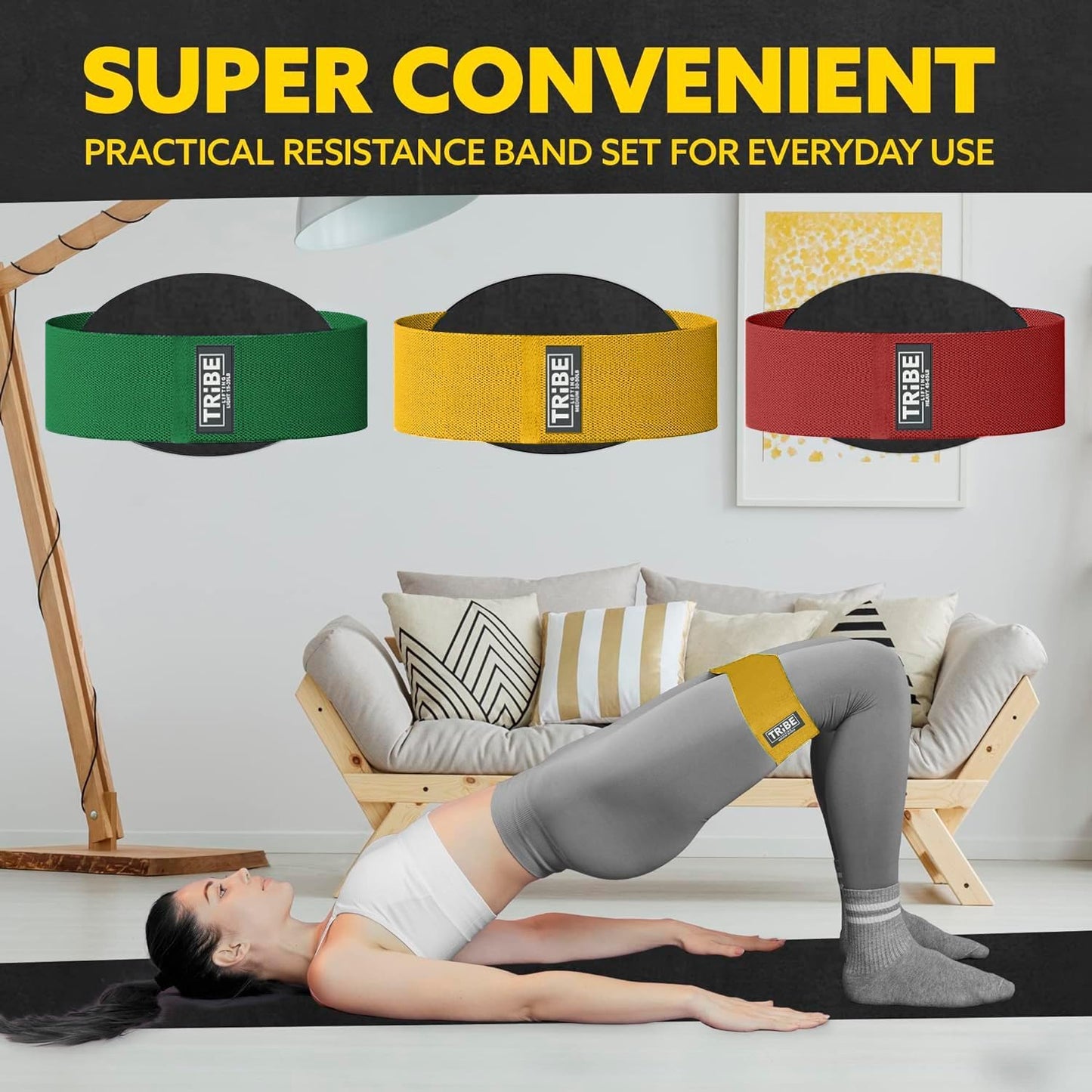 Tribe Lifting Fabric Resistance Bands for Legs - Workout Bands Resistance Bands for Men and Women - Booty Bands for Working Out - Exercise Bands Resistance Bands Set - Elastic Bands for Exercise