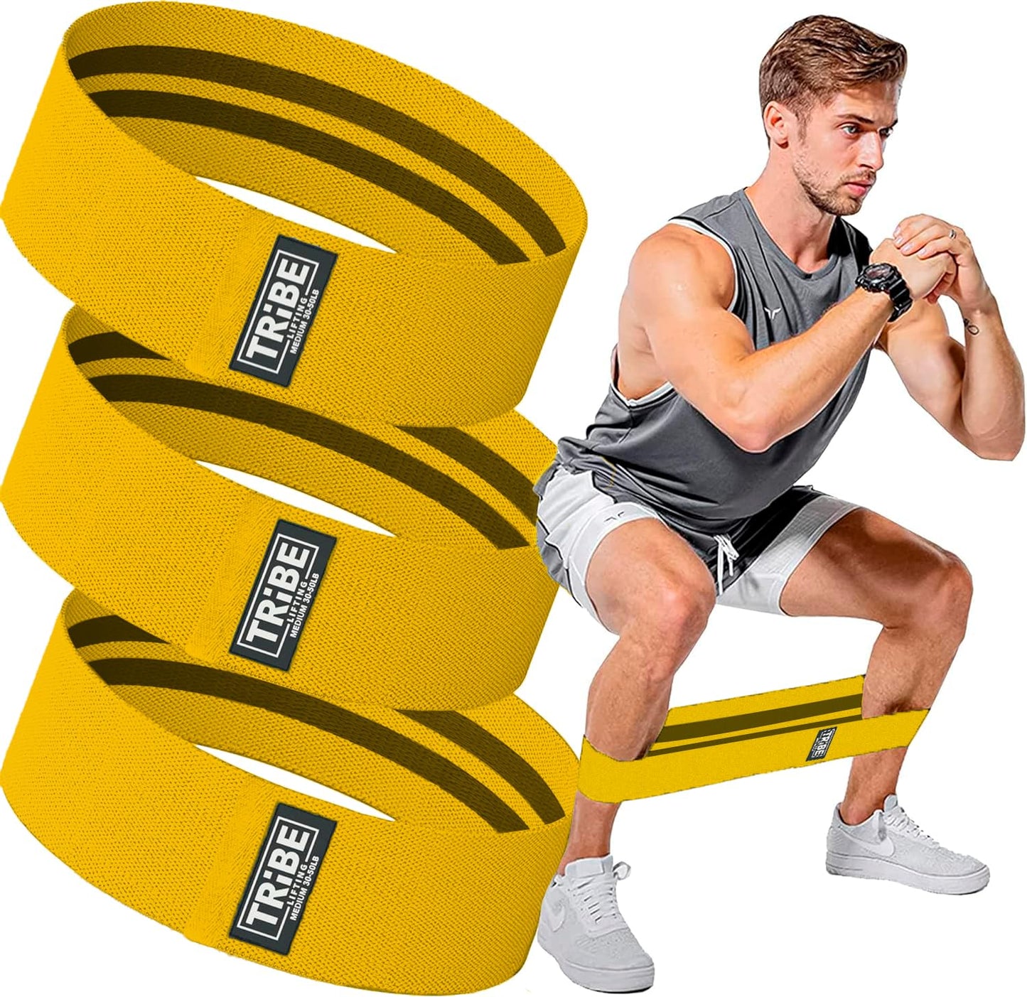 Tribe Lifting Fabric Resistance Bands for Legs - Workout Bands Resistance Bands for Men and Women - Booty Bands for Working Out - Exercise Bands Resistance Bands Set - Elastic Bands for Exercise