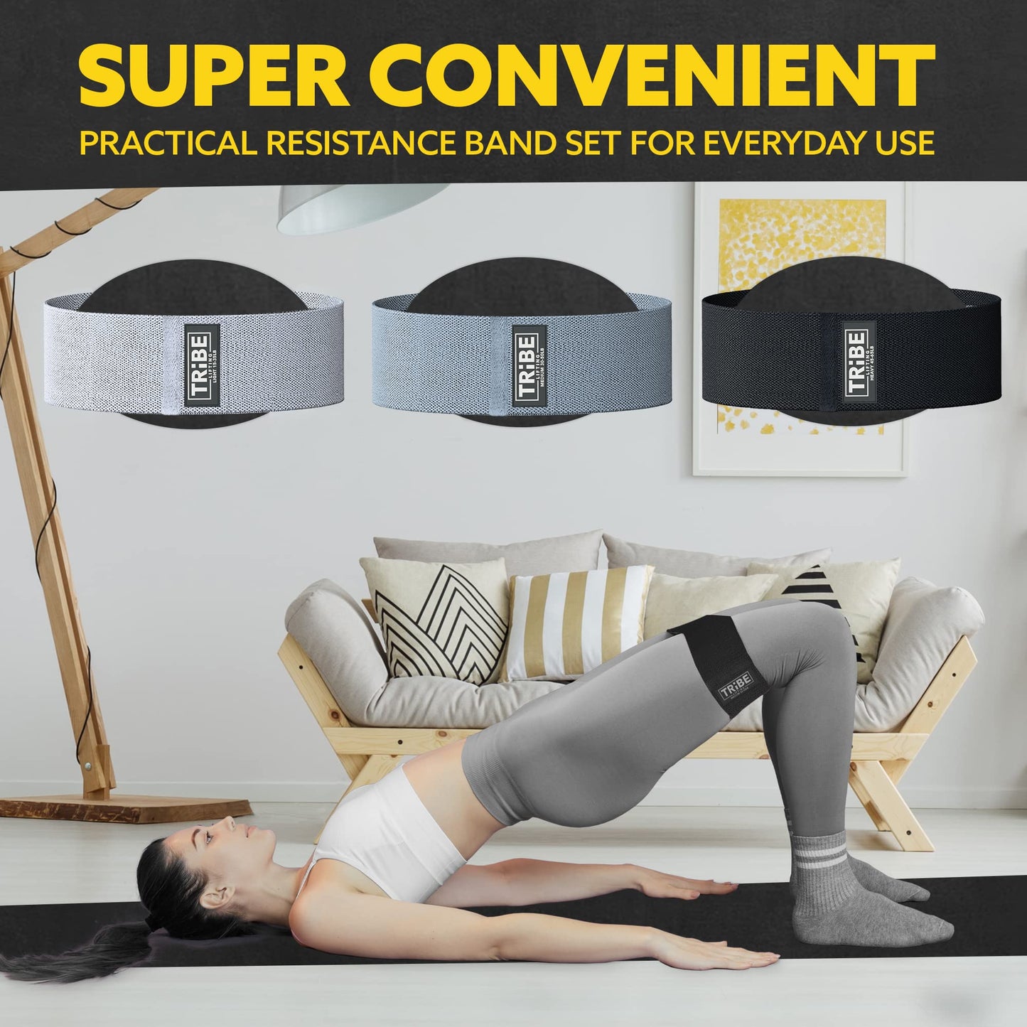 Tribe Lifting Fabric Resistance Bands for Legs - Workout Bands Resistance Bands for Men and Women - Booty Bands for Working Out - Exercise Bands Resistance Bands Set - Elastic Bands for Exercise