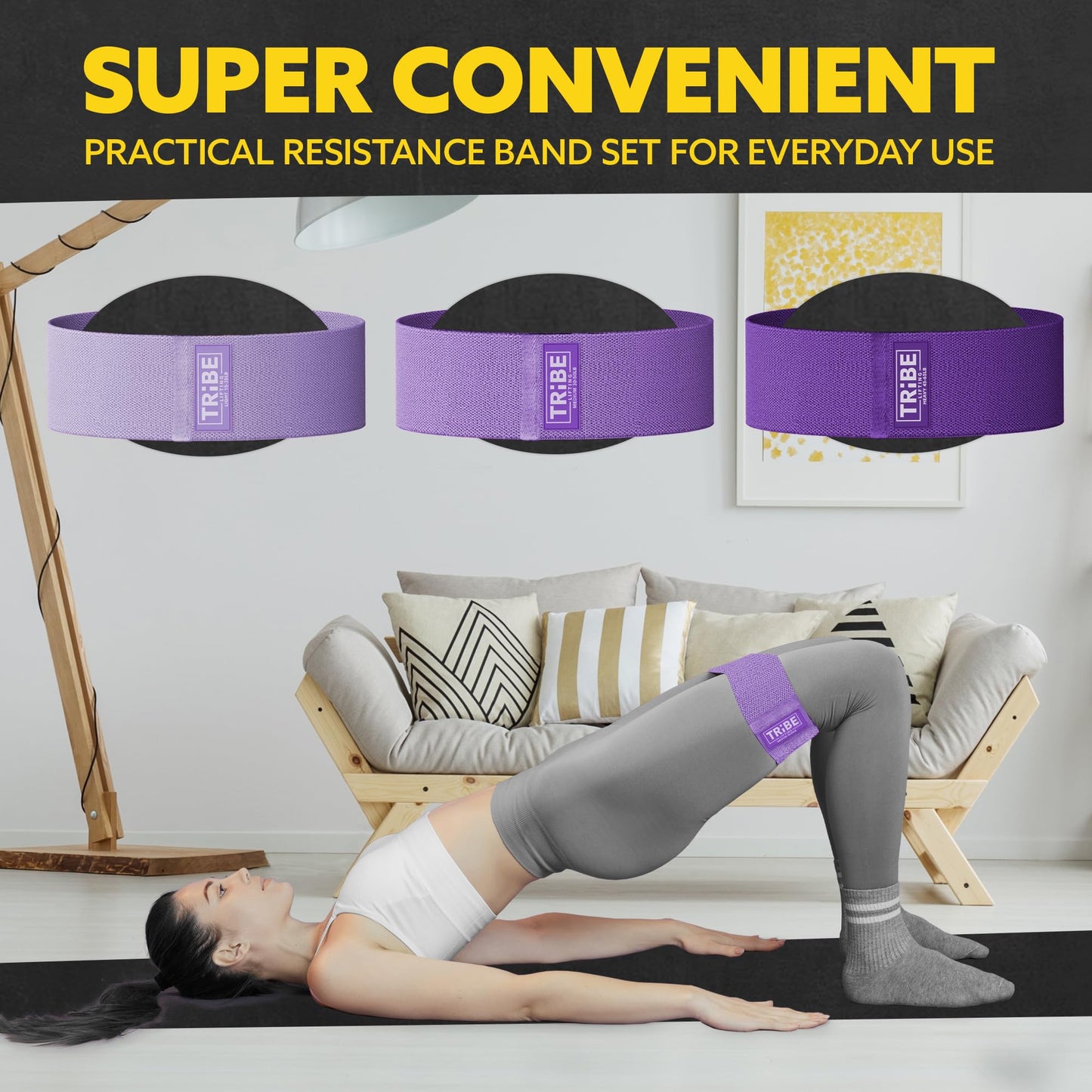Tribe Lifting Fabric Resistance Bands for Legs - Workout Bands Resistance Bands for Men and Women - Booty Bands for Working Out - Exercise Bands Resistance Bands Set - Elastic Bands for Exercise
