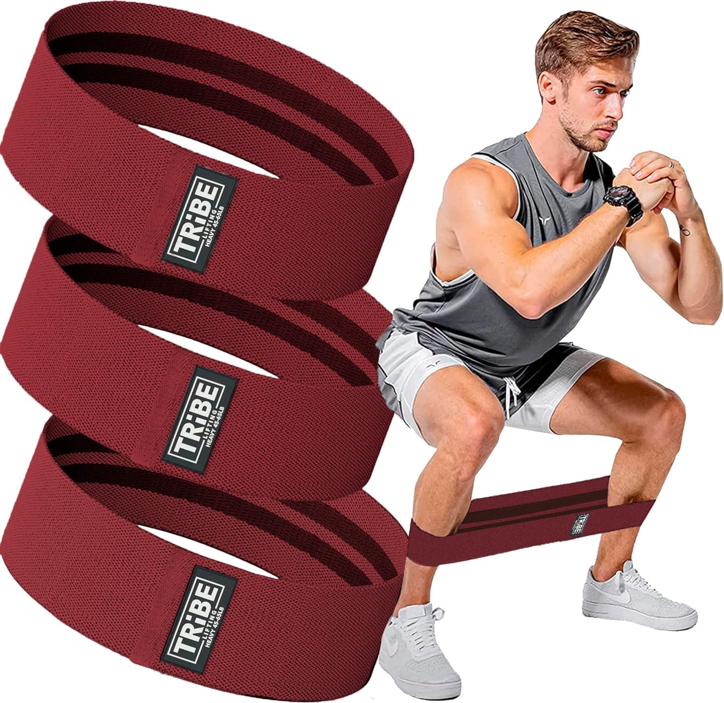 Tribe Lifting Fabric Resistance Bands for Legs - Workout Bands Resistance Bands for Men and Women - Booty Bands for Working Out - Exercise Bands Resistance Bands Set - Elastic Bands for Exercise