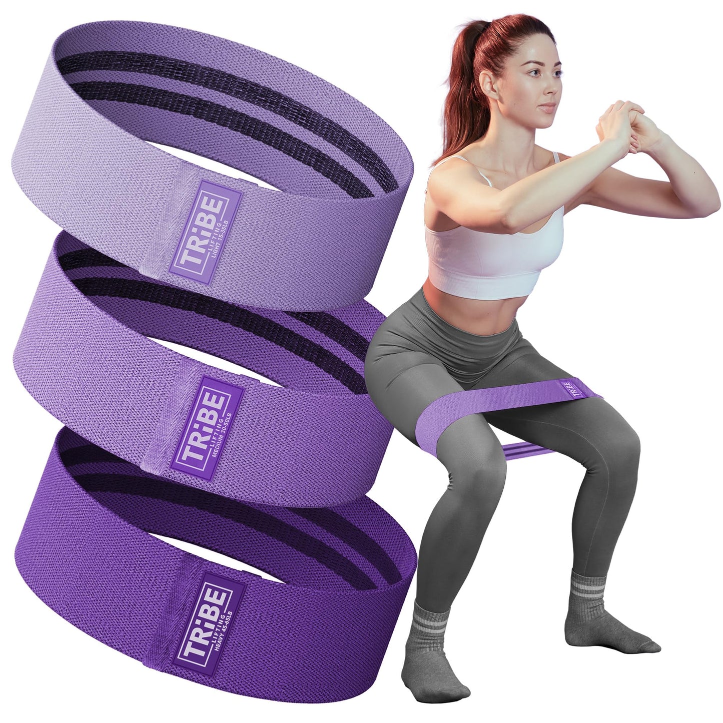 Tribe Lifting Fabric Resistance Bands for Legs - Workout Bands Resistance Bands for Men and Women - Booty Bands for Working Out - Exercise Bands Resistance Bands Set - Elastic Bands for Exercise