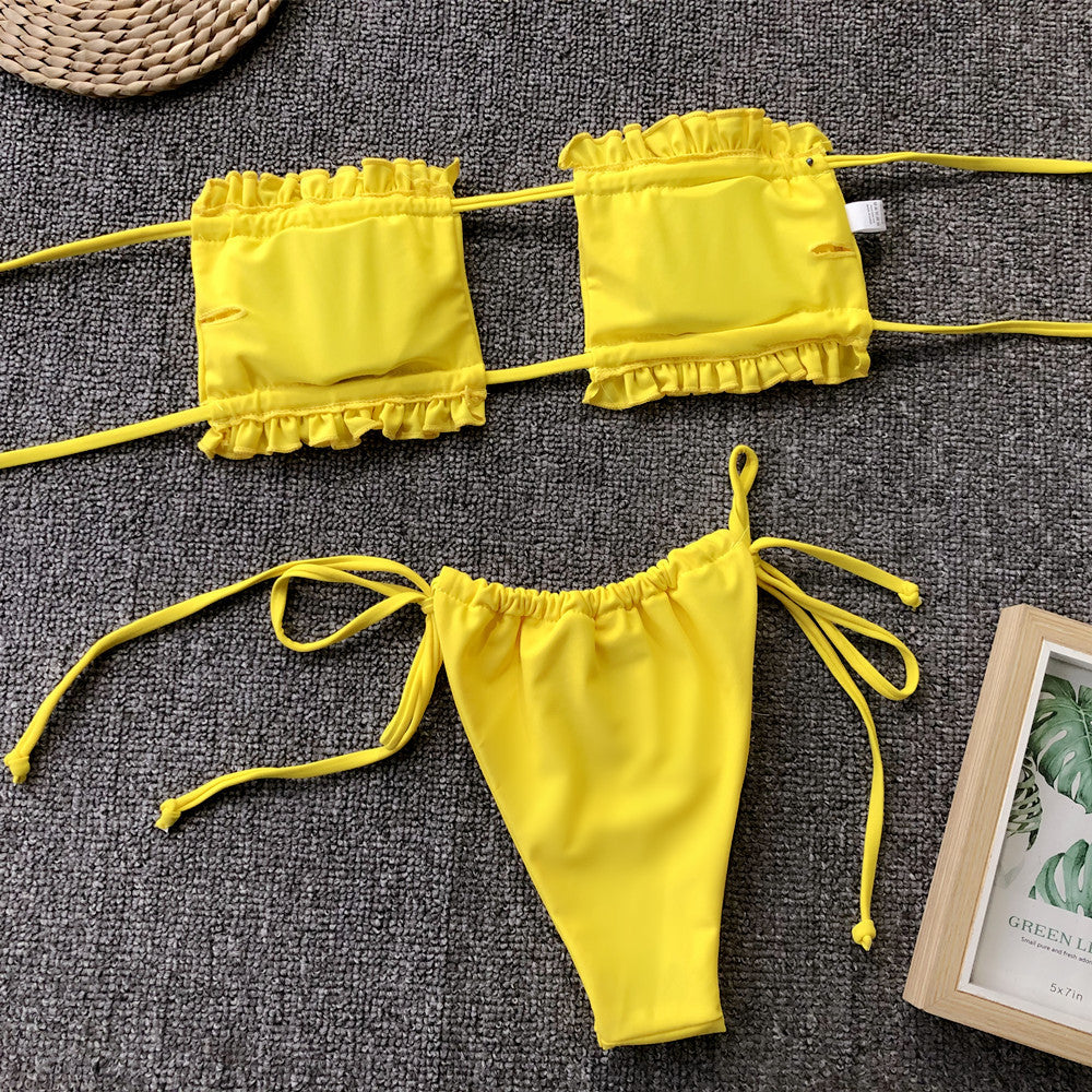 Frill Trim Ruched Bikini Set - surfinsky