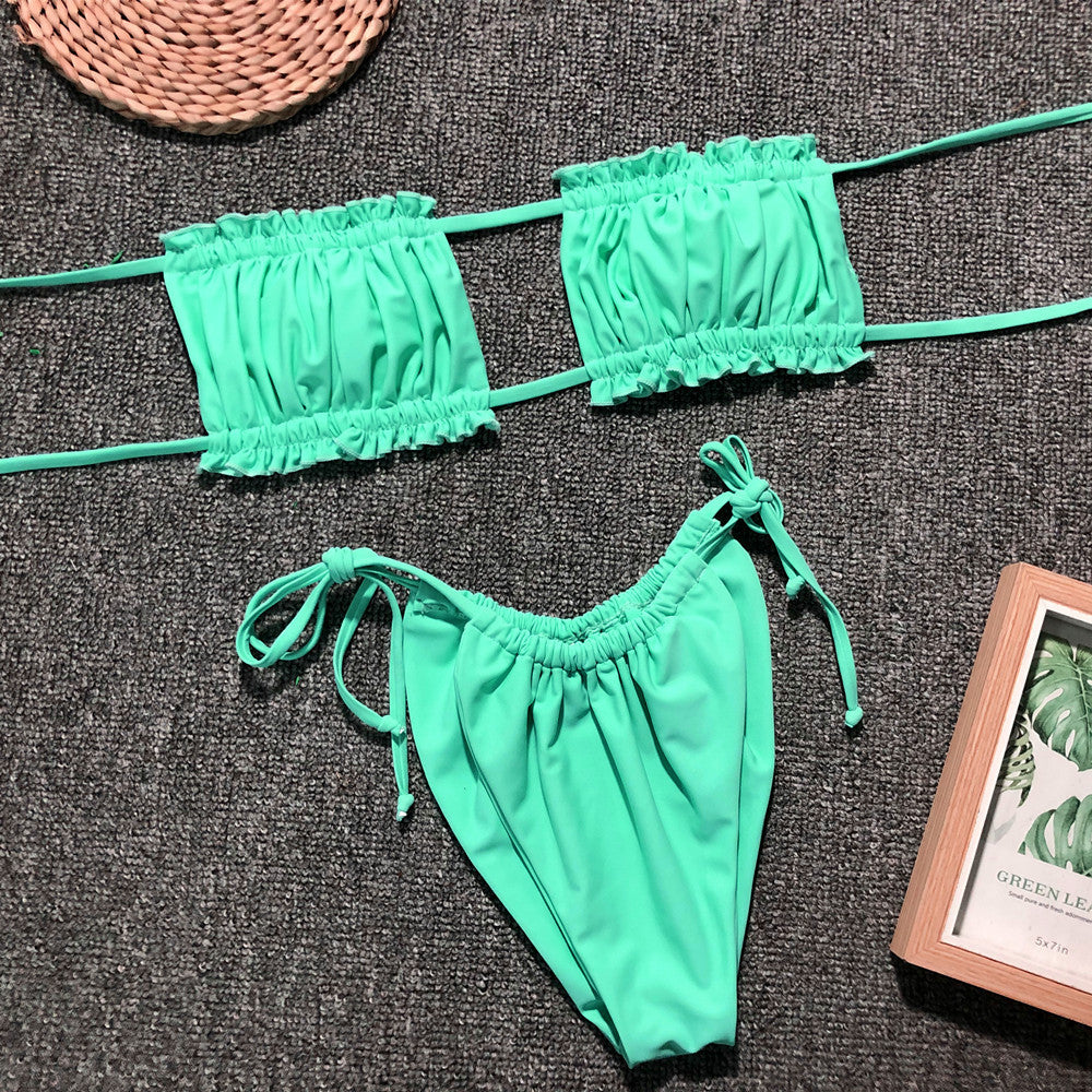 Frill Trim Ruched Bikini Set - surfinsky