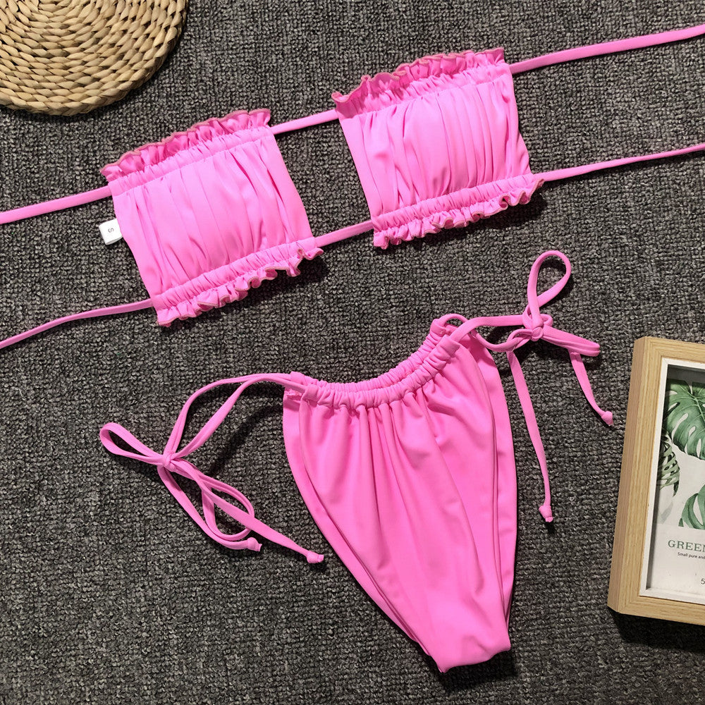 Frill Trim Ruched Bikini Set - surfinsky