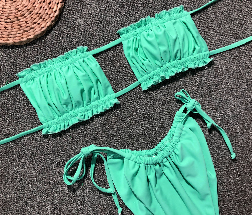 Frill Trim Ruched Bikini Set - surfinsky