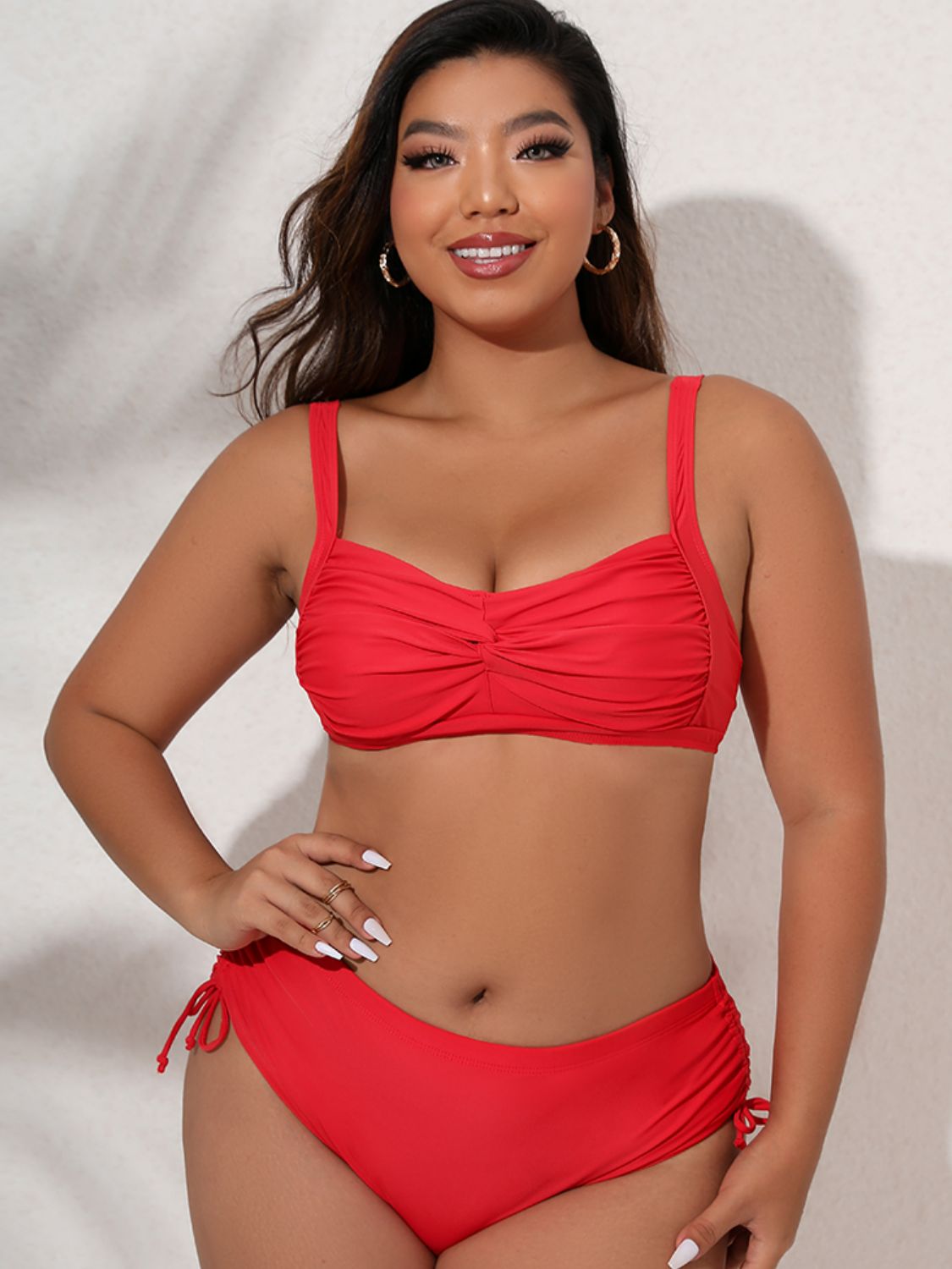 Plus Size Twist Front Tied Bikini Set - surfinsky