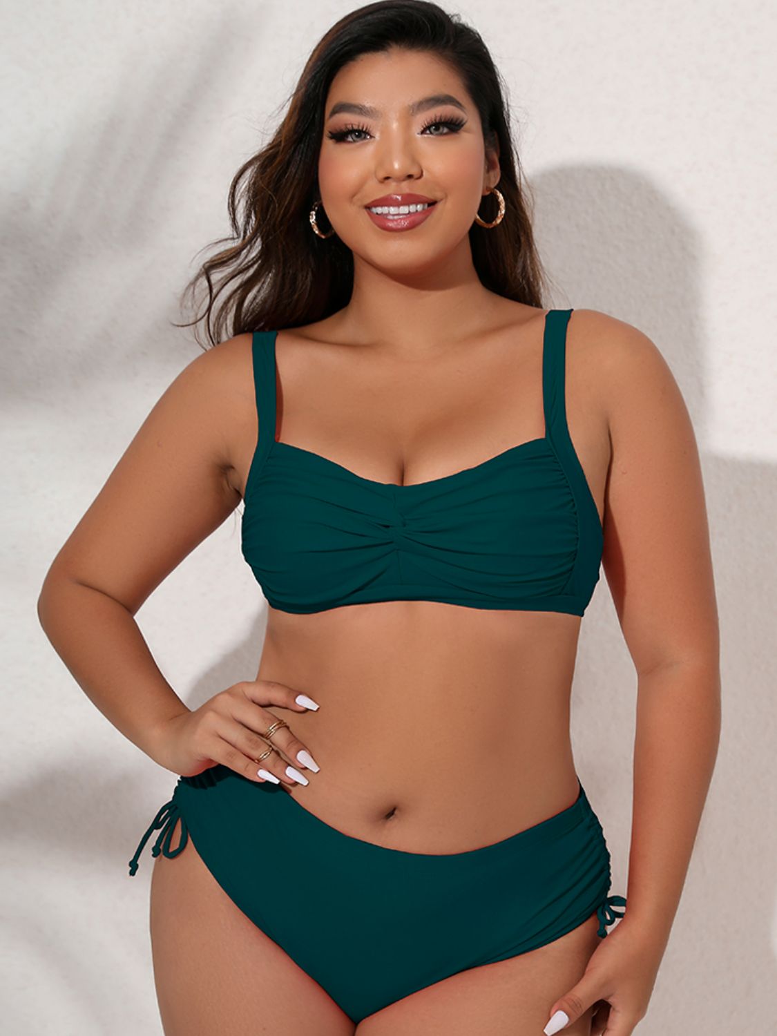 Plus Size Twist Front Tied Bikini Set - surfinsky
