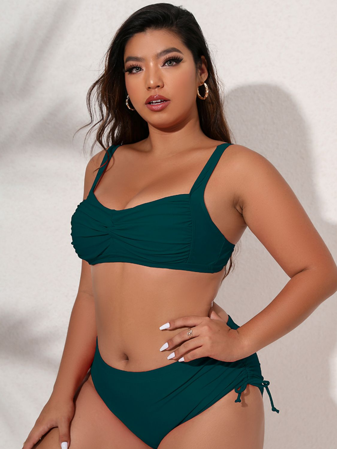 Plus Size Twist Front Tied Bikini Set - surfinsky