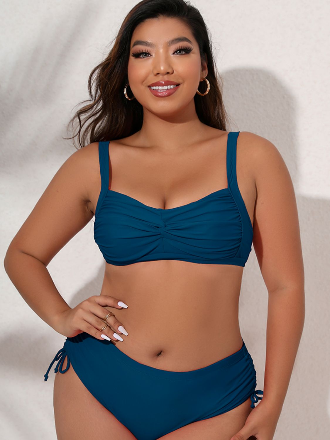 Plus Size Twist Front Tied Bikini Set - surfinsky