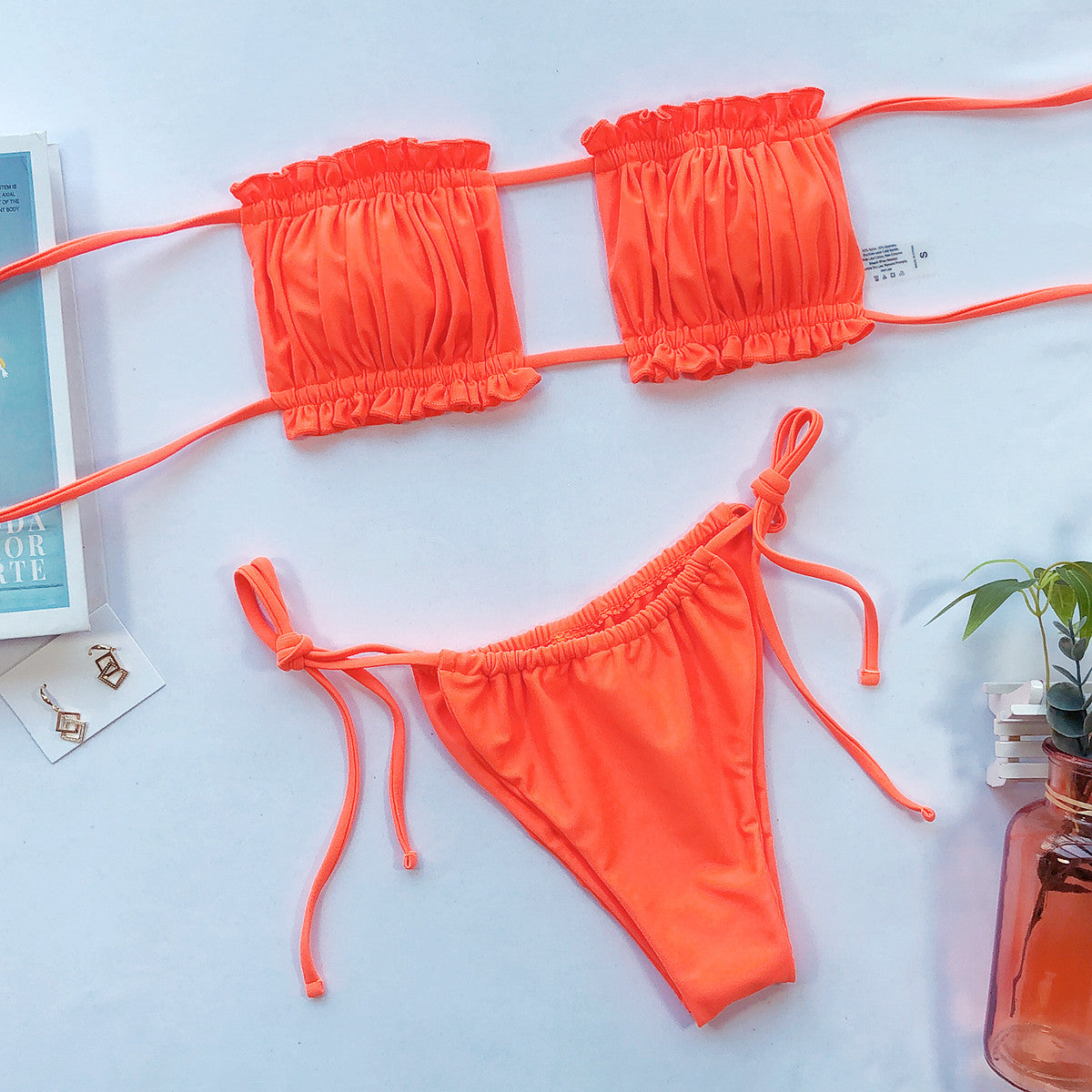 Frill Trim Ruched Bikini Set - surfinsky