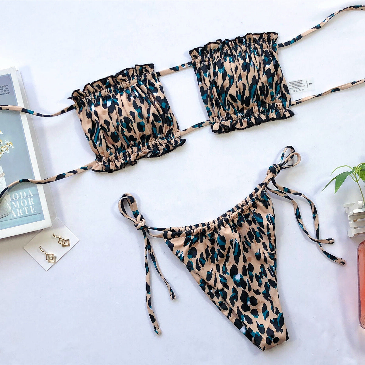 Frill Trim Ruched Bikini Set - surfinsky
