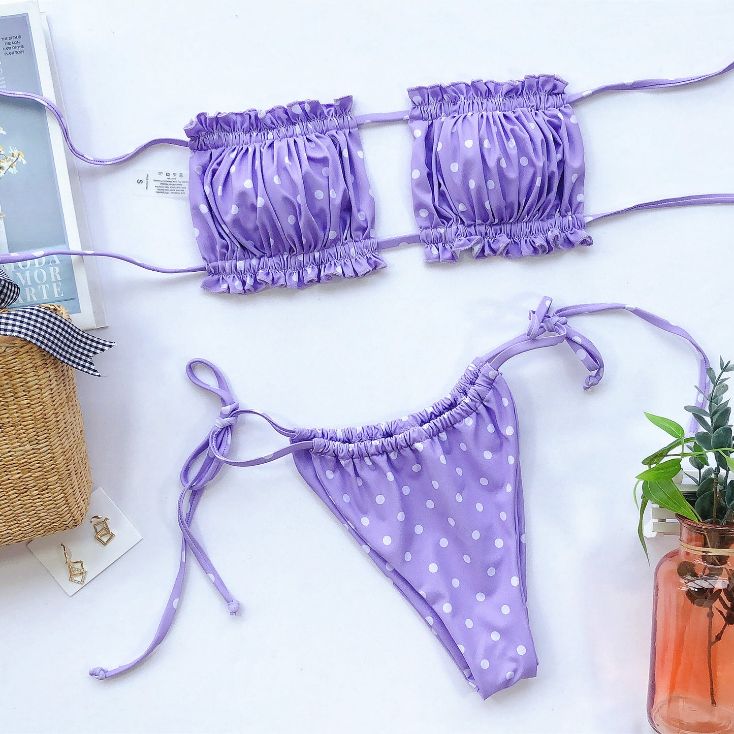 Frill Trim Ruched Bikini Set - surfinsky