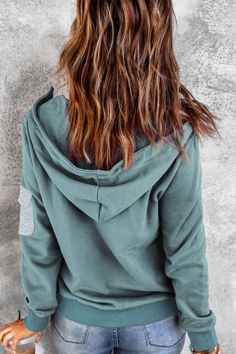 Half Zip Patch Pocket Drawstring Hoodie - surfinsky