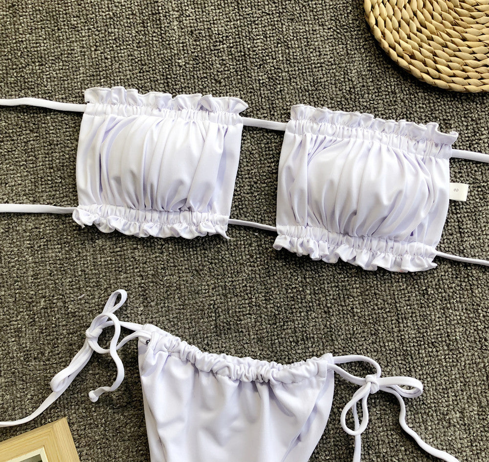 Frill Trim Ruched Bikini Set - surfinsky