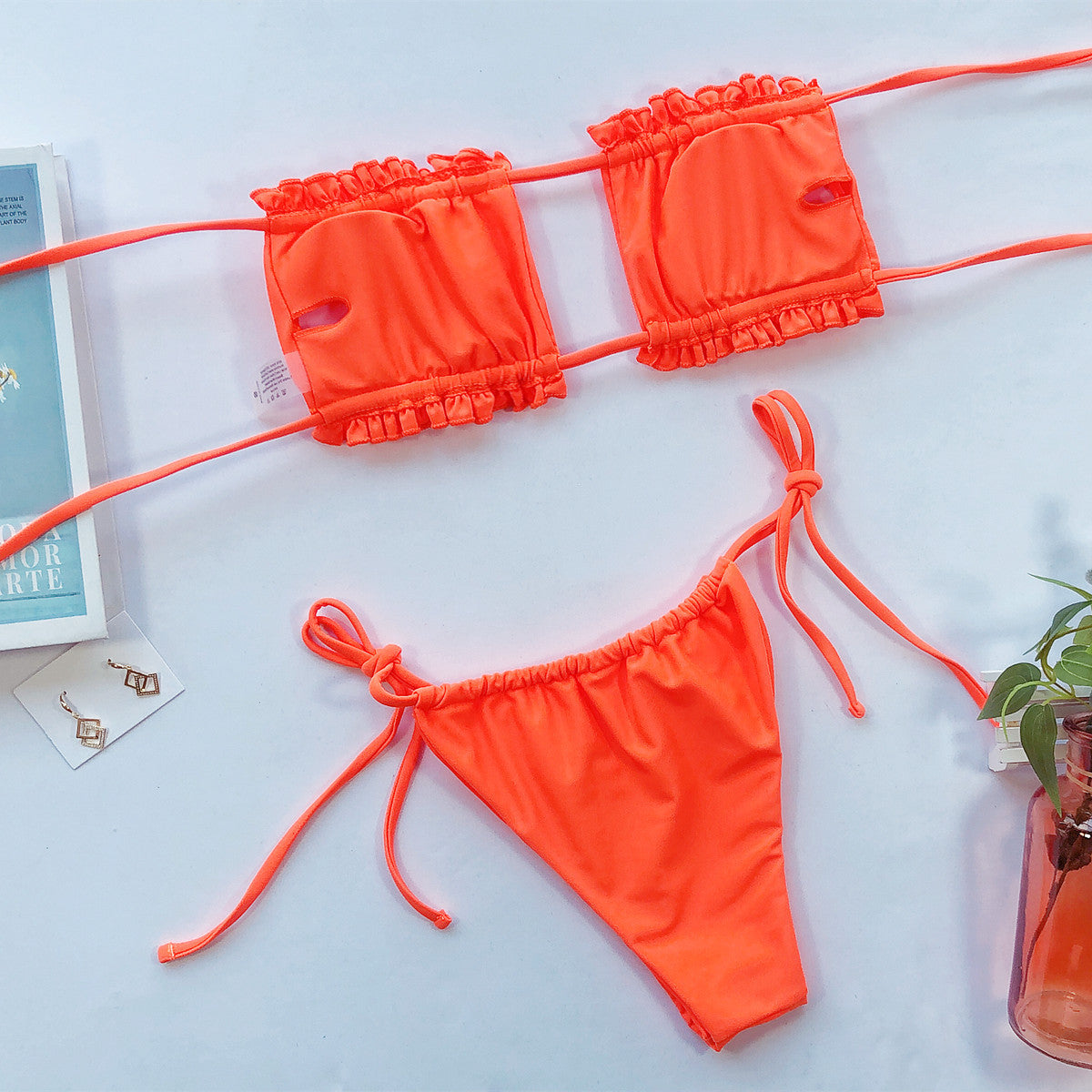 Frill Trim Ruched Bikini Set - surfinsky