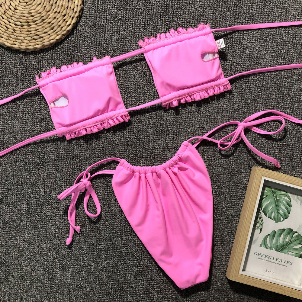 Frill Trim Ruched Bikini Set - surfinsky
