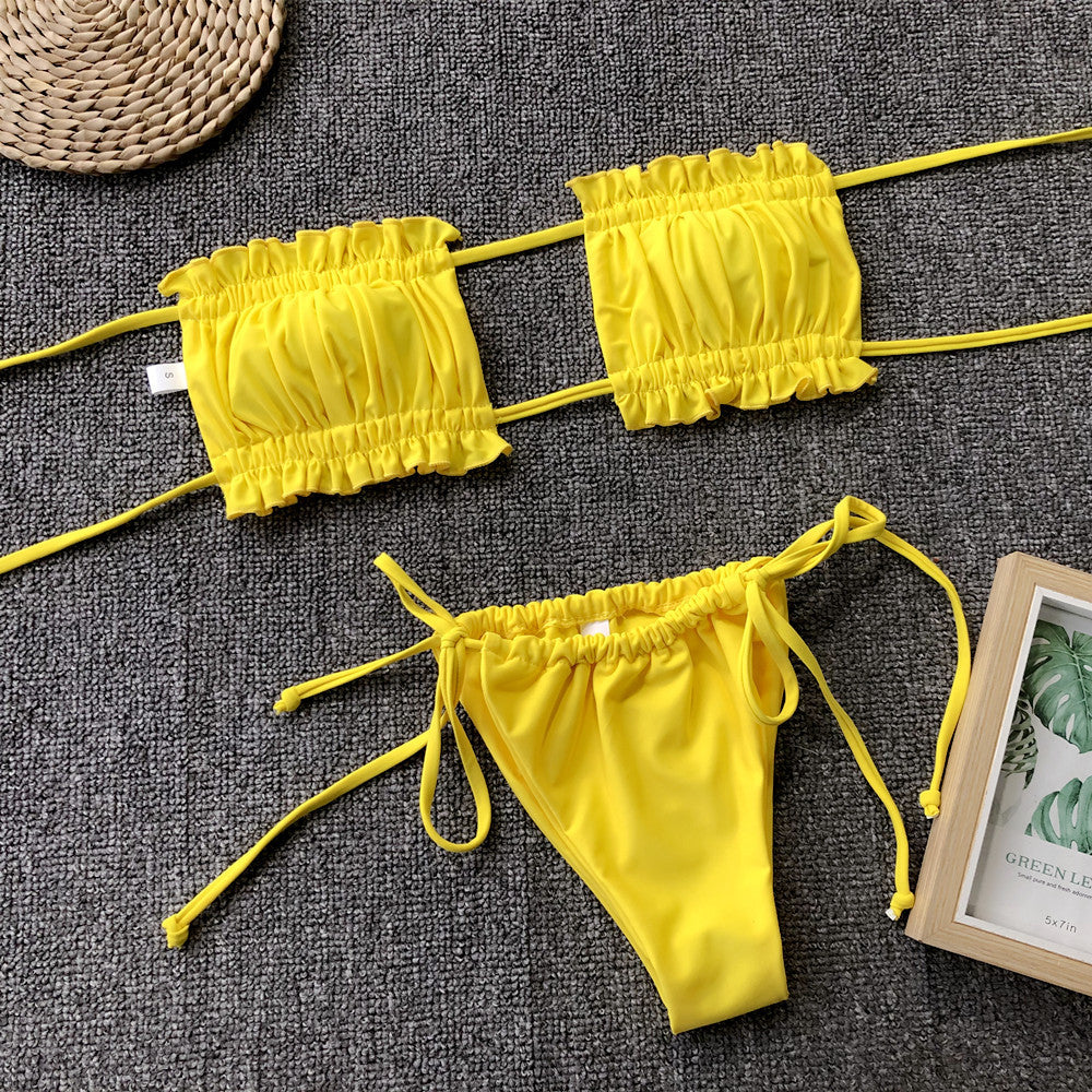 Frill Trim Ruched Bikini Set - surfinsky