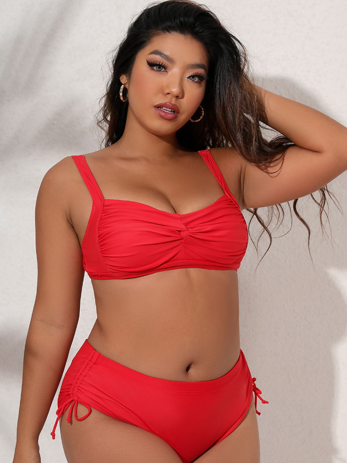 Plus Size Twist Front Tied Bikini Set - surfinsky