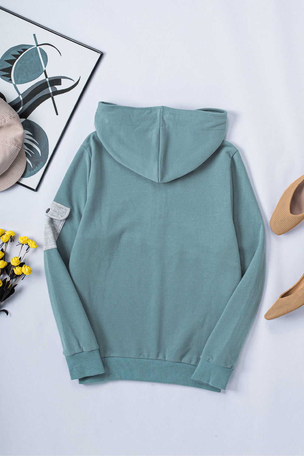Half Zip Patch Pocket Drawstring Hoodie - surfinsky