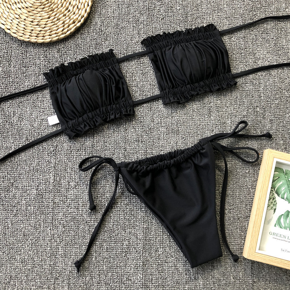 Frill Trim Ruched Bikini Set - surfinsky