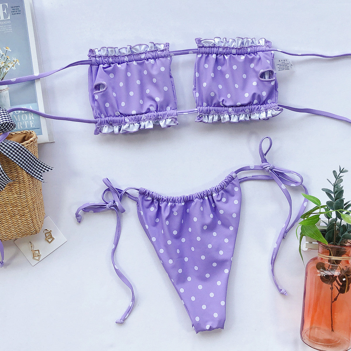 Frill Trim Ruched Bikini Set - surfinsky